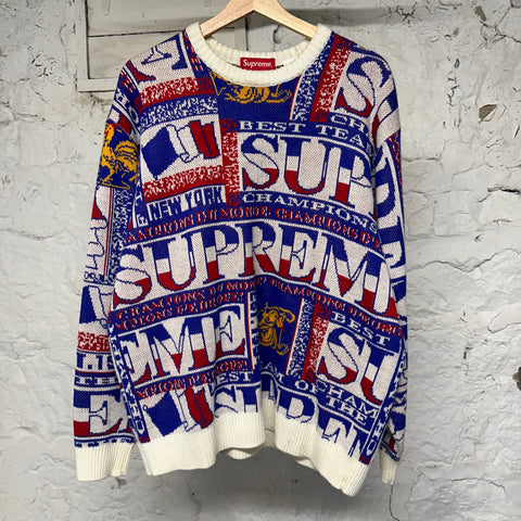 Supreme Best Team Champions White Red Sweater Sz L