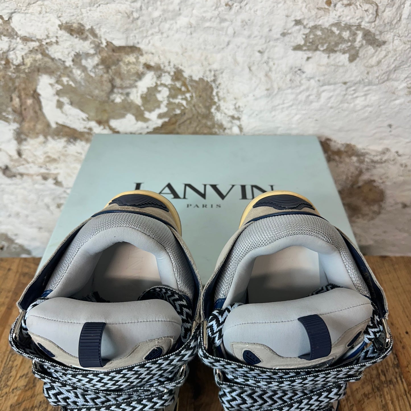 Lanvin Curb Blue Black Lace Gray Sneaker Sz 10 (43)