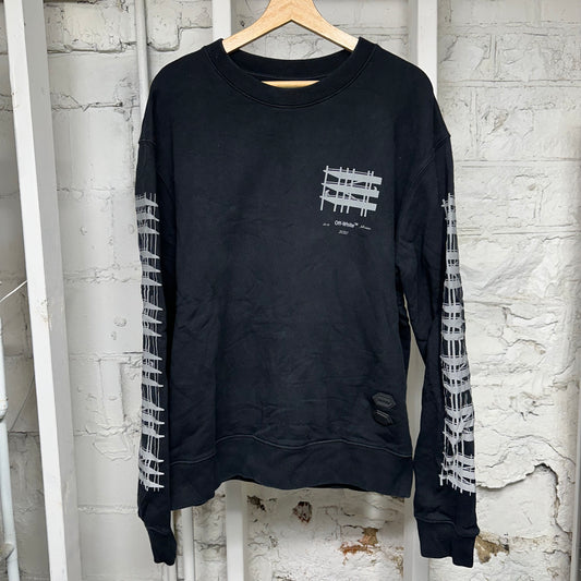 Off-White Black Grey Construction Crewneck Sz L