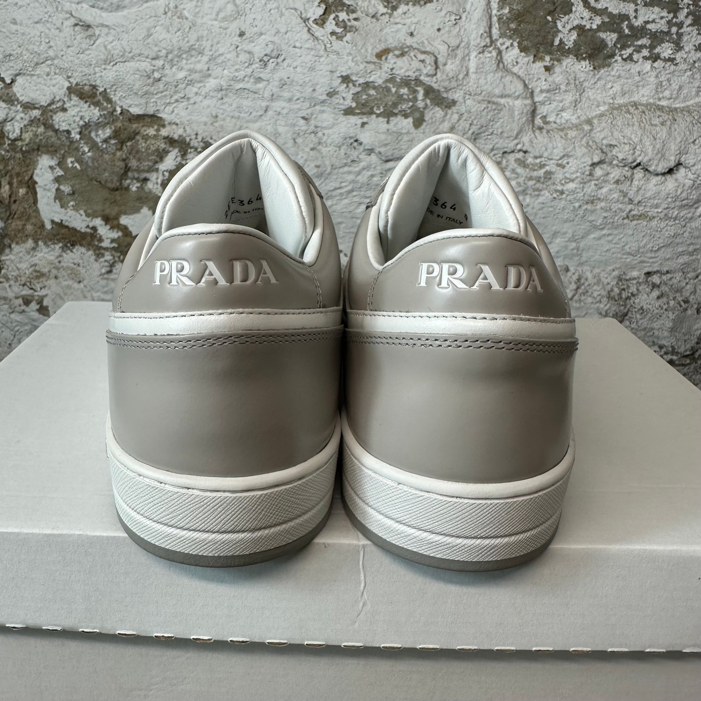 Prada Downtown Leather Grey White Sneaker Sz 8