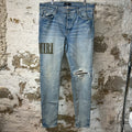 Amiri MX1 Camo Spell Blue Denim Jeans Sz 38