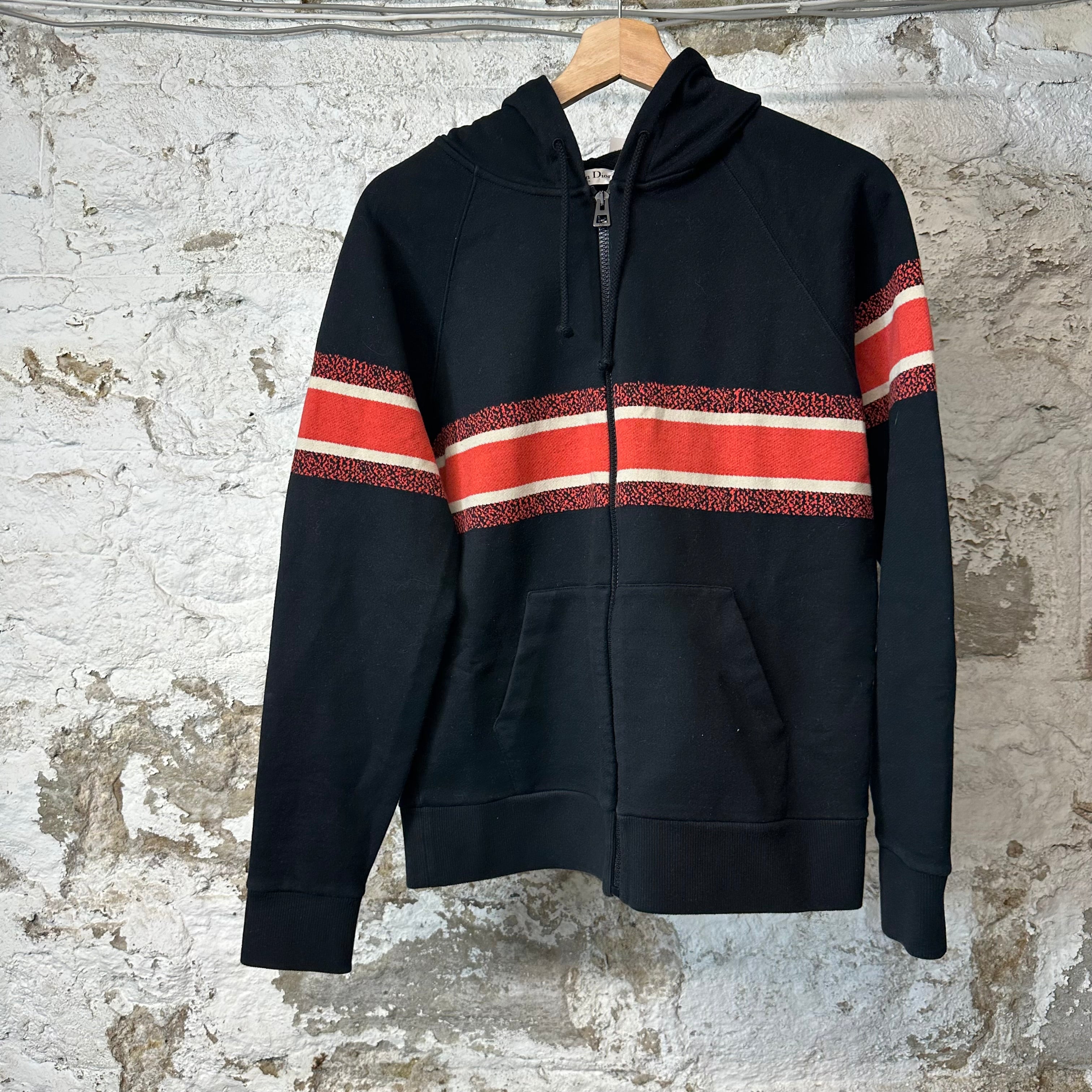 Dior Stripe Flower Zip Up Hoodie Black Sz S