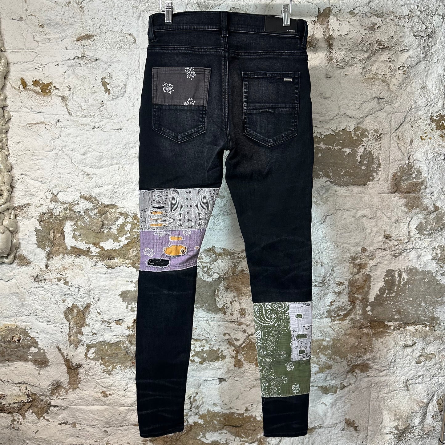 Amiri Paisley Patches Black Denim Jeans Sz 30