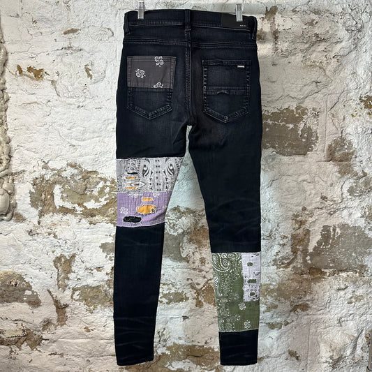 Amiri Paisley Patches Black Denim Jeans Sz 30