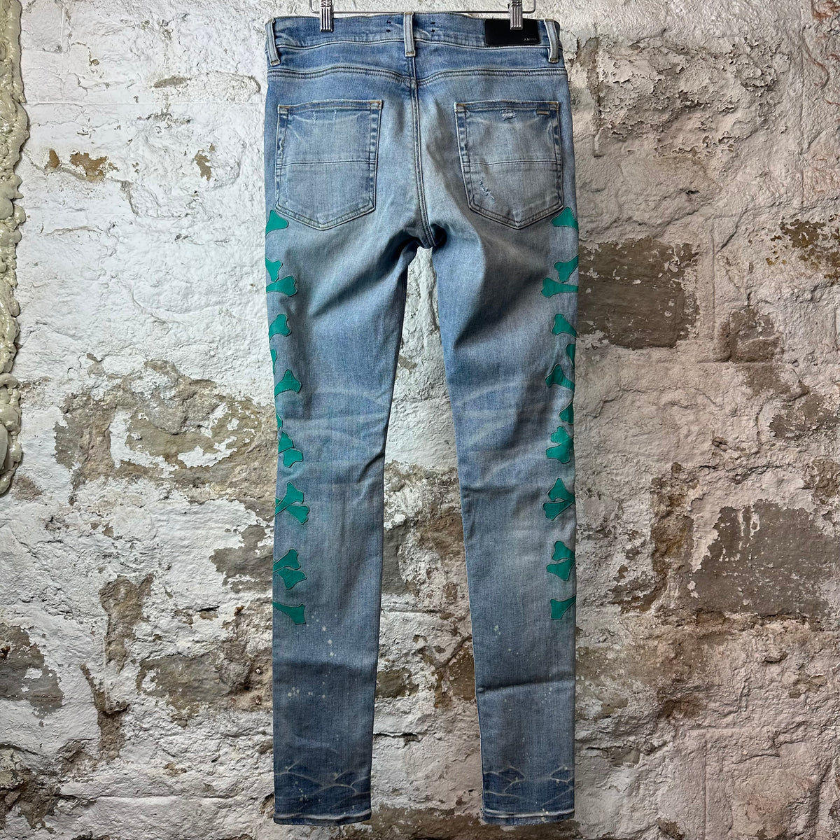 Amiri Teal Bones Blue Denim Jeans Sz 32