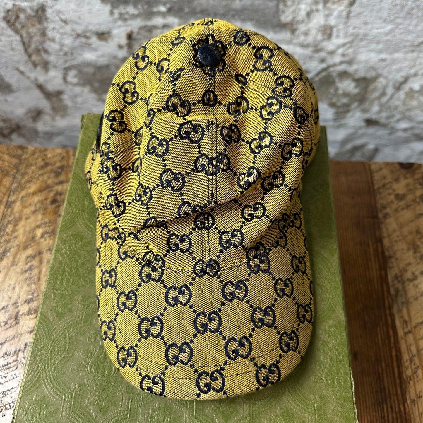 Gucci Black GG Monogram Yellow Hat Sz S W/ Box