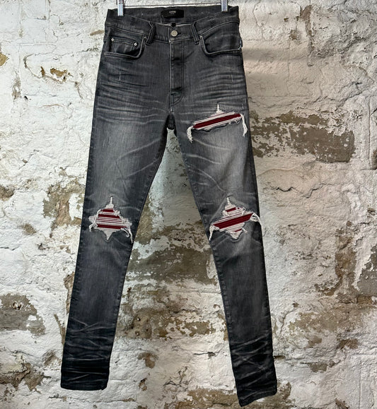 Amiri MX1 Red Suede Grey Denim Jeans Sz 30 DS