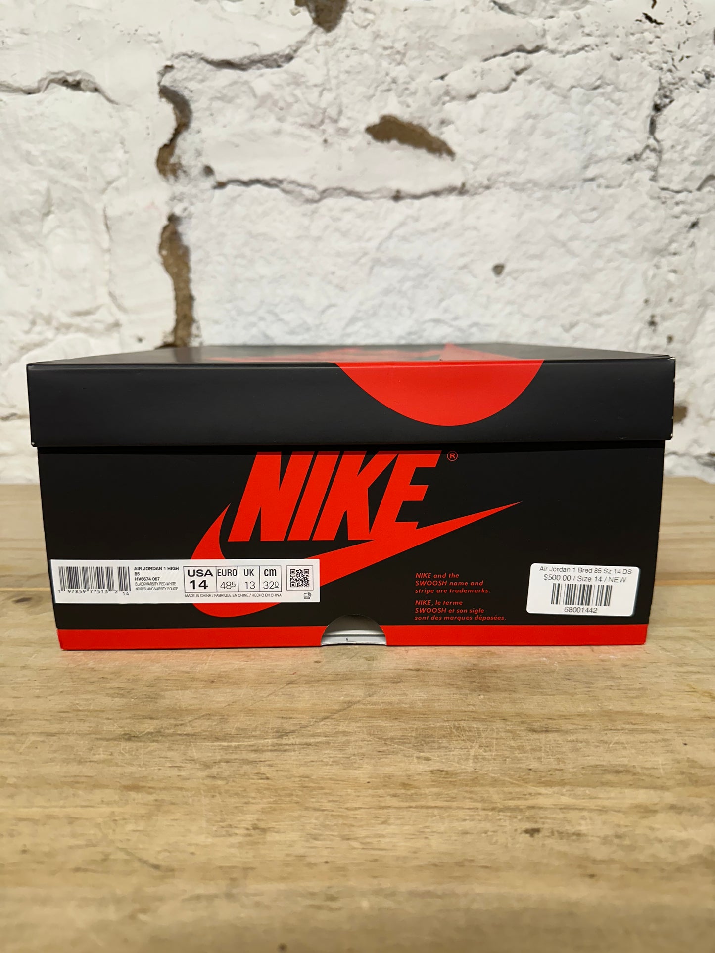 Air Jordan 1 Bred 85 Sz 14 DS