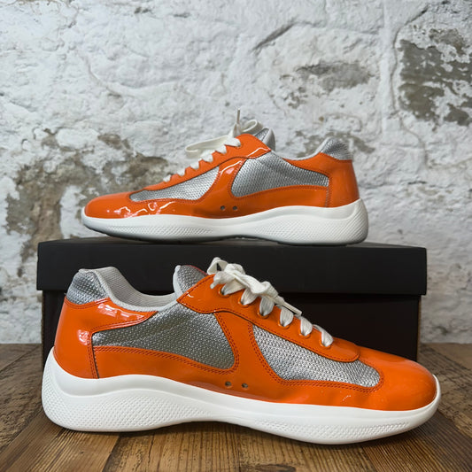 Prada Americas Cup Orange Patent Grey White Sneaker Sz 9.5