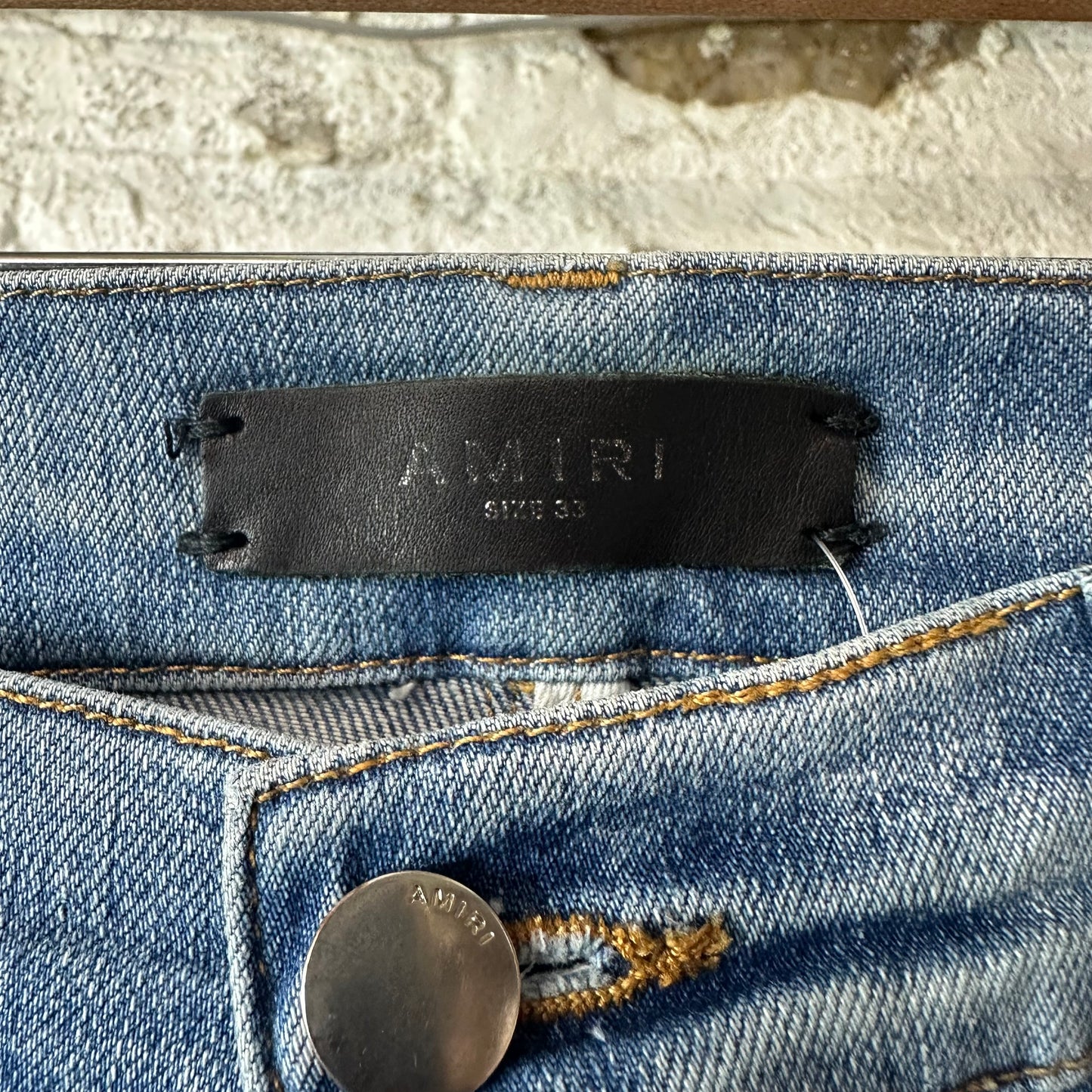 Amiri Green Camo Bones Blue Denim Jeans Sz 33