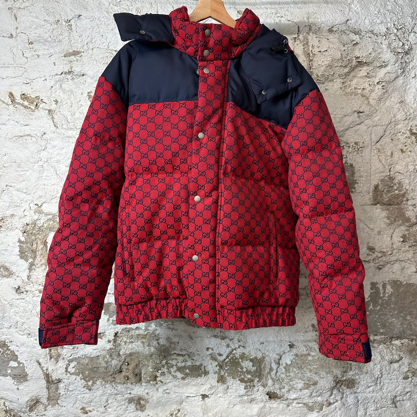 Gucci GG Monogram Red Navy Puffer Jacket Sz XL (52)