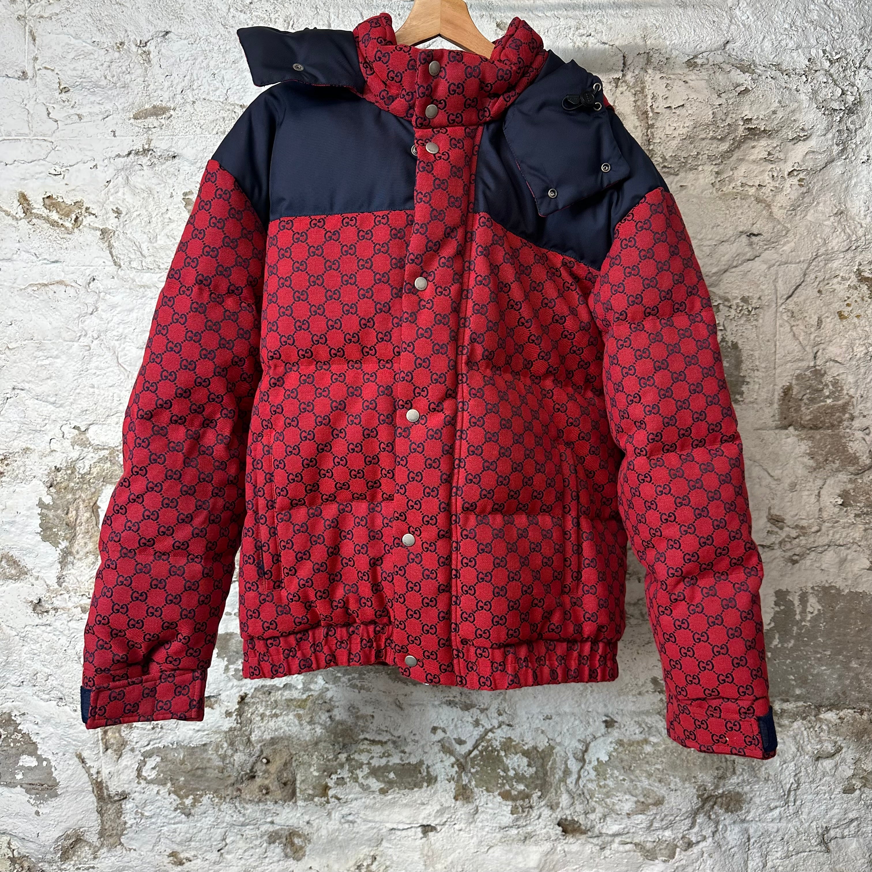 Gucci GG Monogram Red Navy Puffer Jacket Sz XL (52)