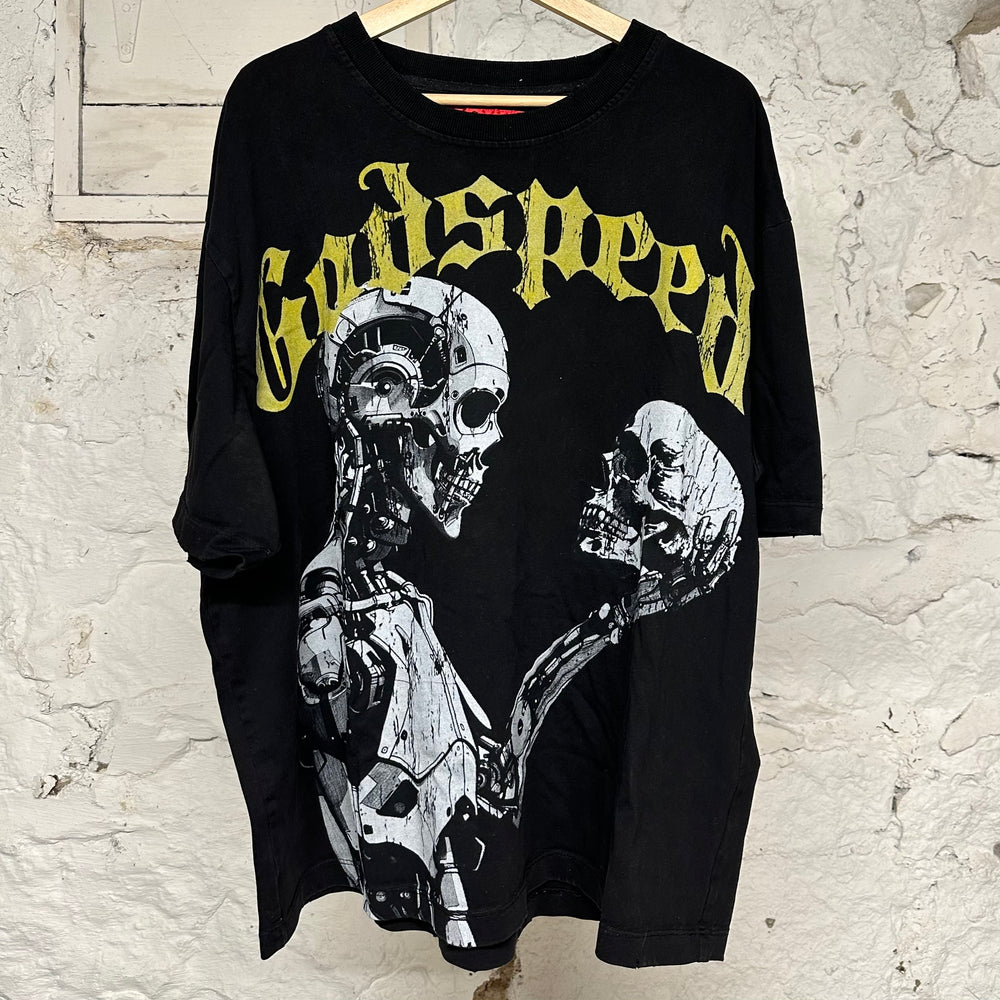 Godspeed Robots Yellow Spellout Black T-Shirt Sz 2XL