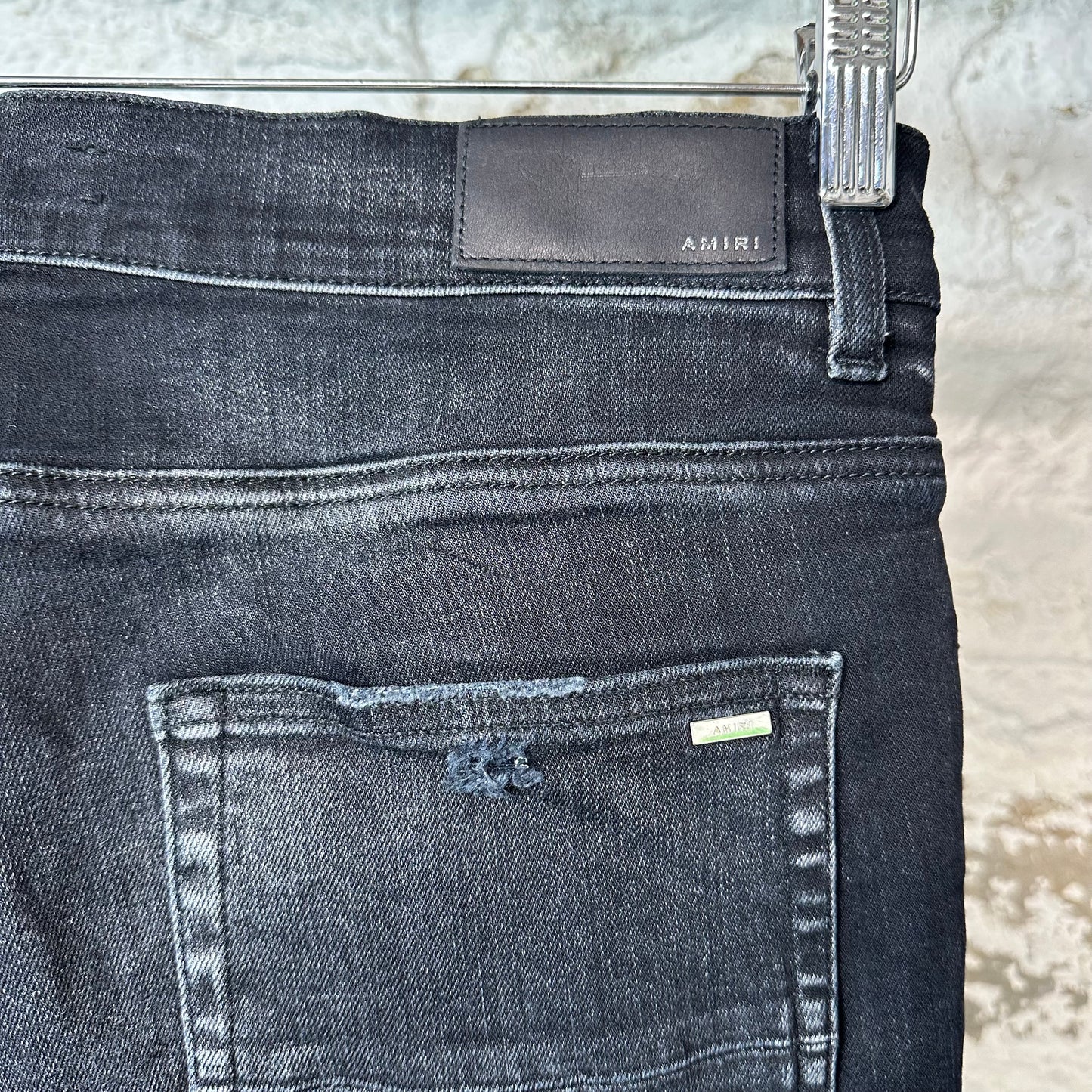 Amiri MX1 Black Gray Patch Black Denim Jeans Sz 34