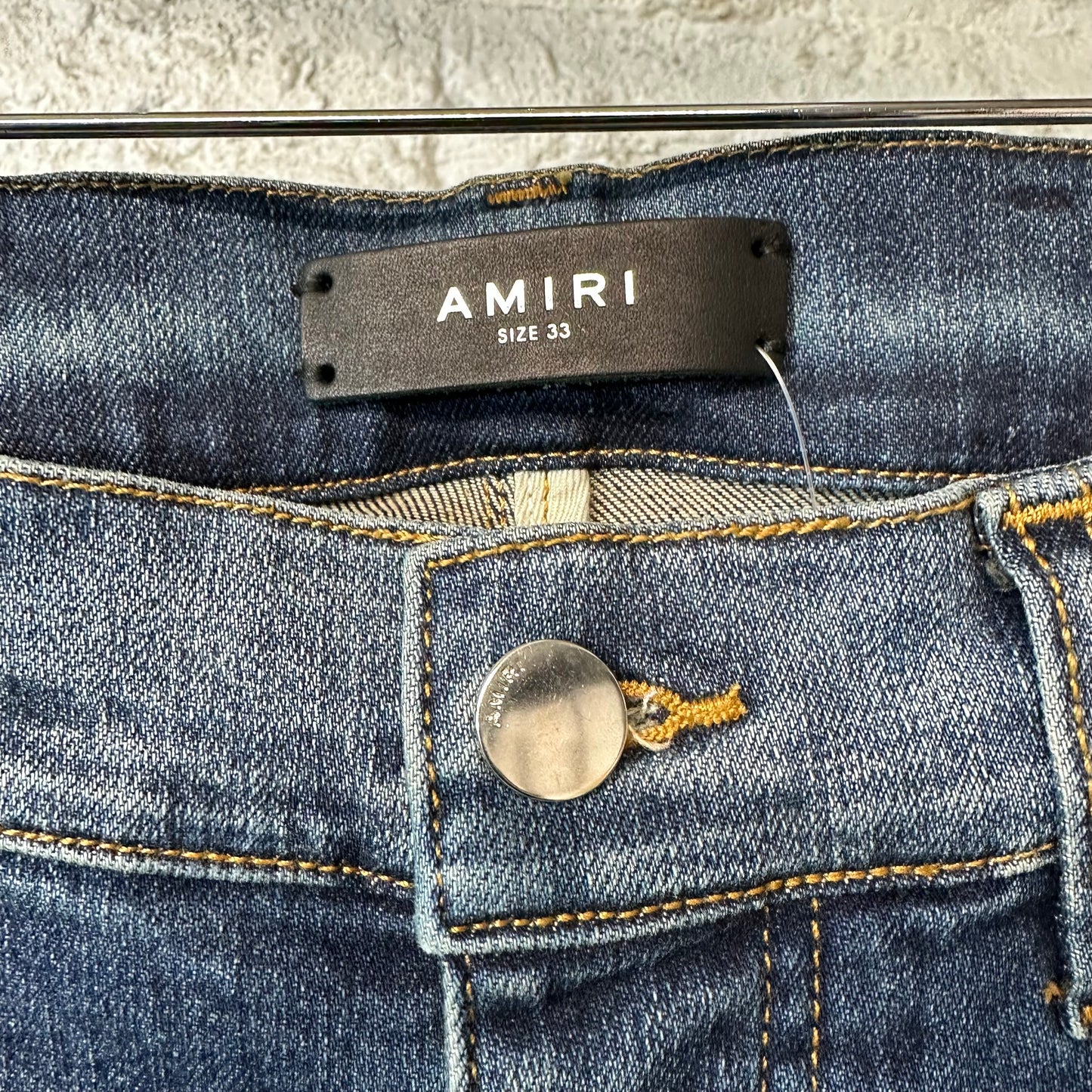 Amiri Knee Rip Plain Dark Blue Denim Jeans Sz 33