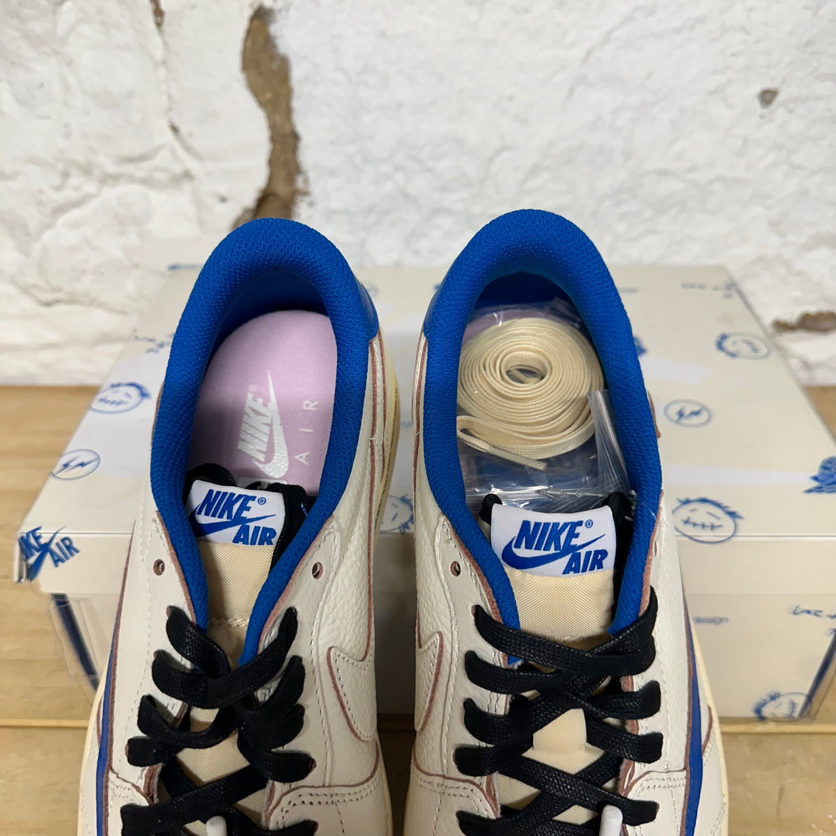 Air Jordan 1 Low Fragment Travis Scott Sail Military Blue Sz 11 DS