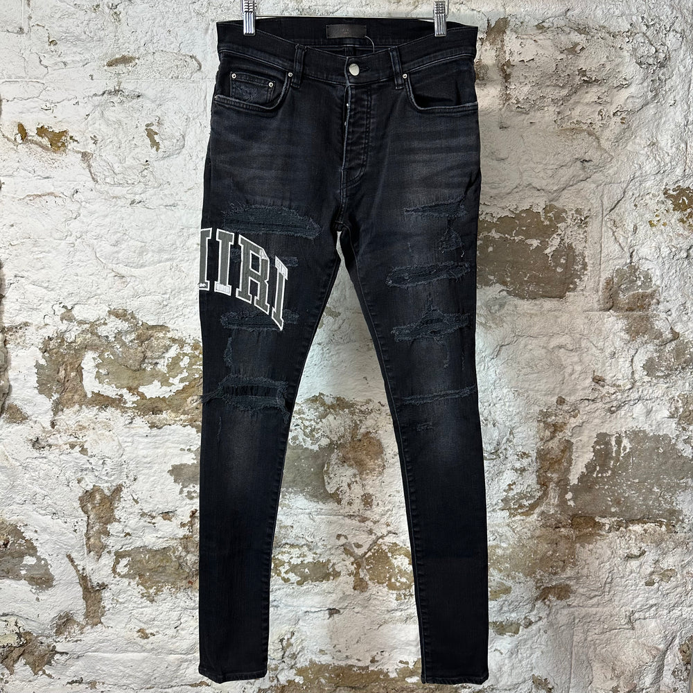 Amiri Vintage Logo Distressed Black Denim Jeans Sz 29