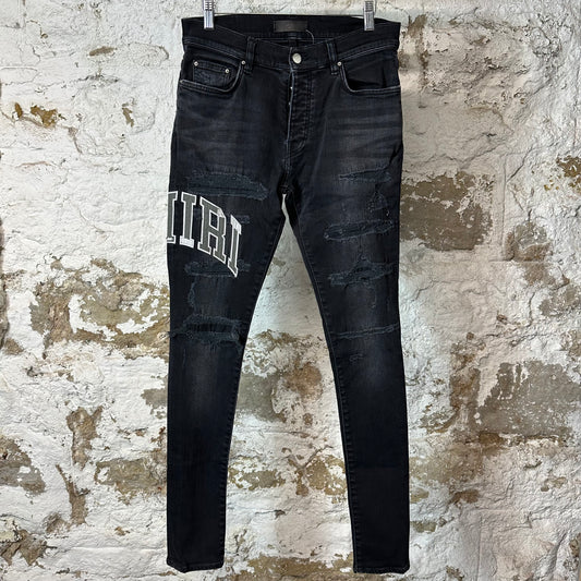 Amiri Vintage Logo Distressed Black Denim Jeans Sz 29