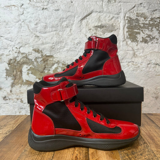 Prada Americas Cup High Red Patent Black Sz 8
