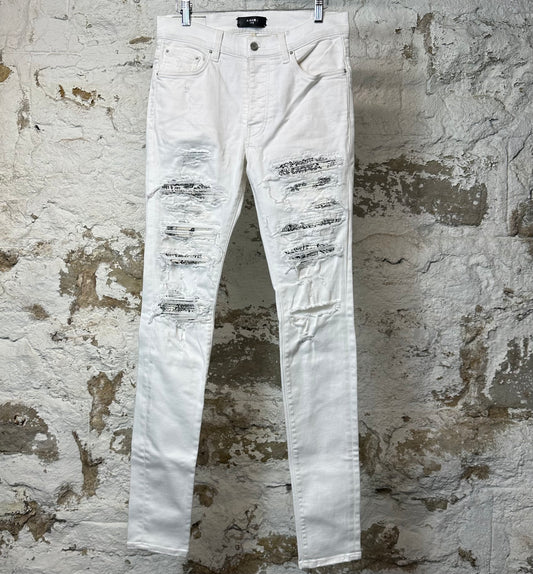 Amiri MX1 Black Paisley White Denim Jeans Sz 31