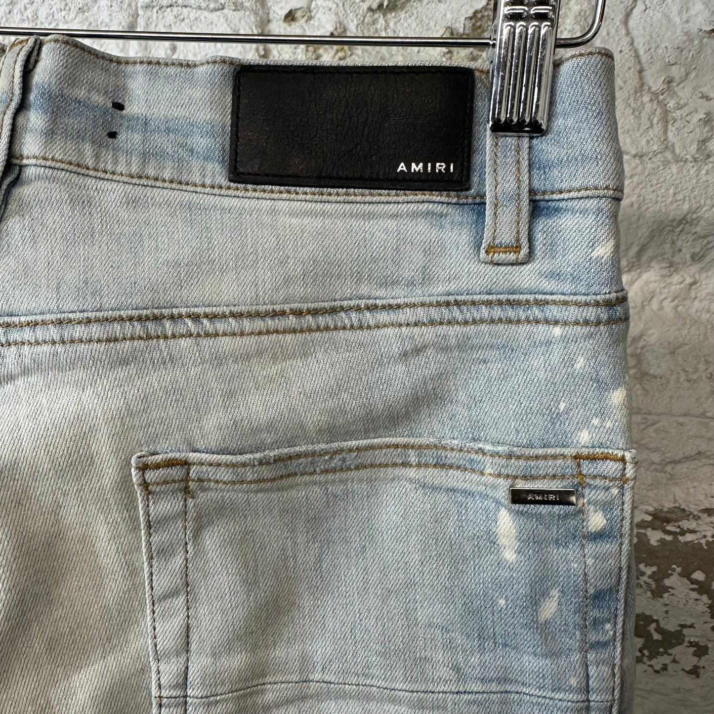 Amiri Knee Rip Blue Bleached Denim Jeans Sz 28