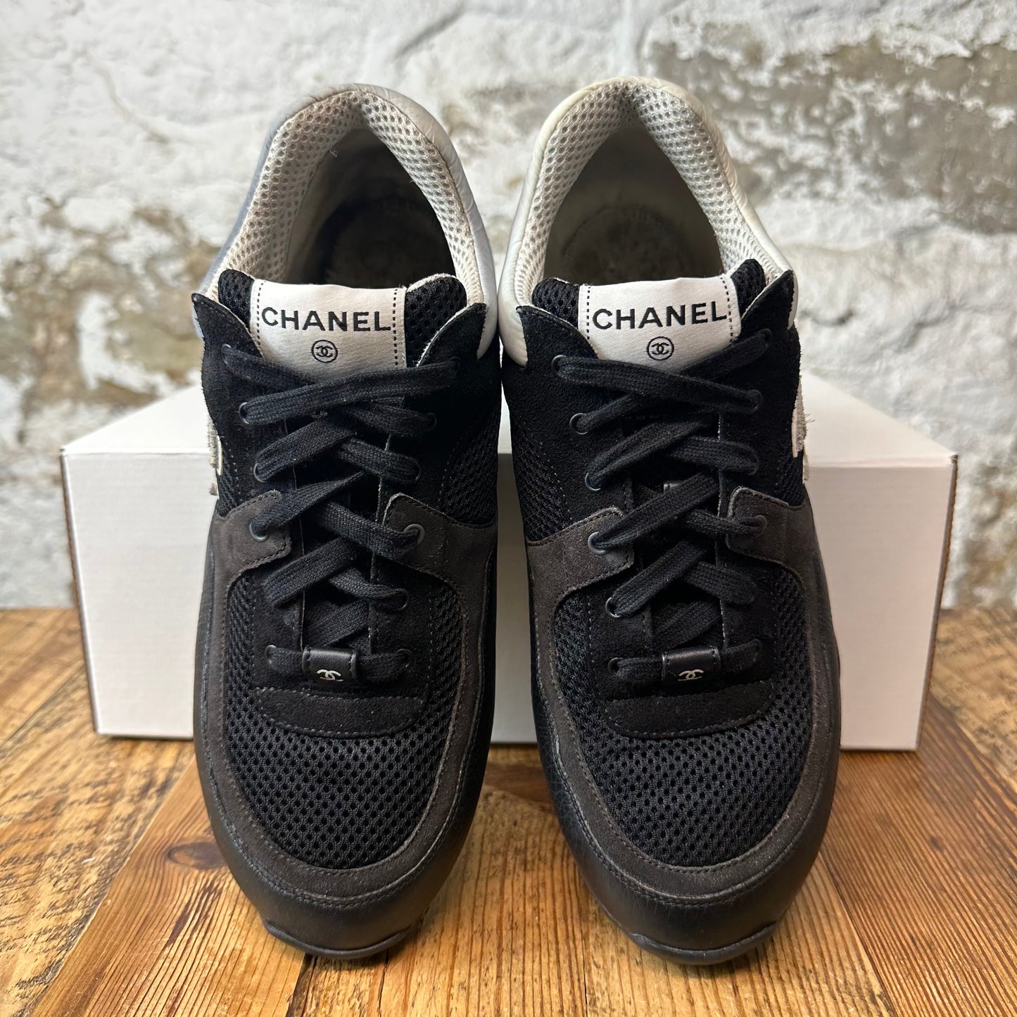 Chanel CC Black White Trainer Sneaker Sz 8.5 (41.5)