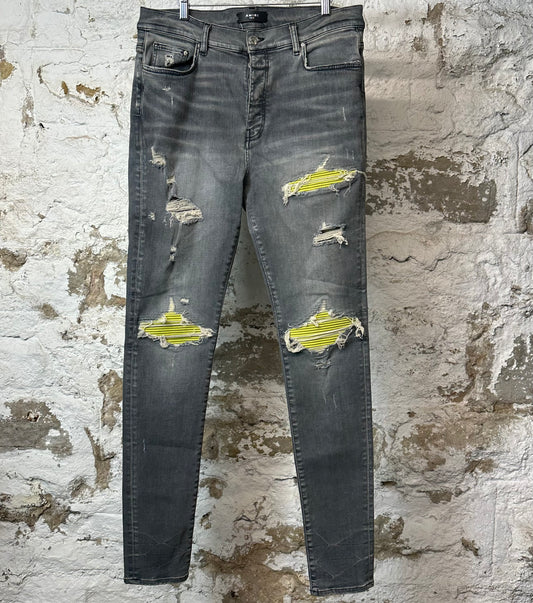 Amiri MX1 Neon Suede Grey Denim Jeans Sz 36