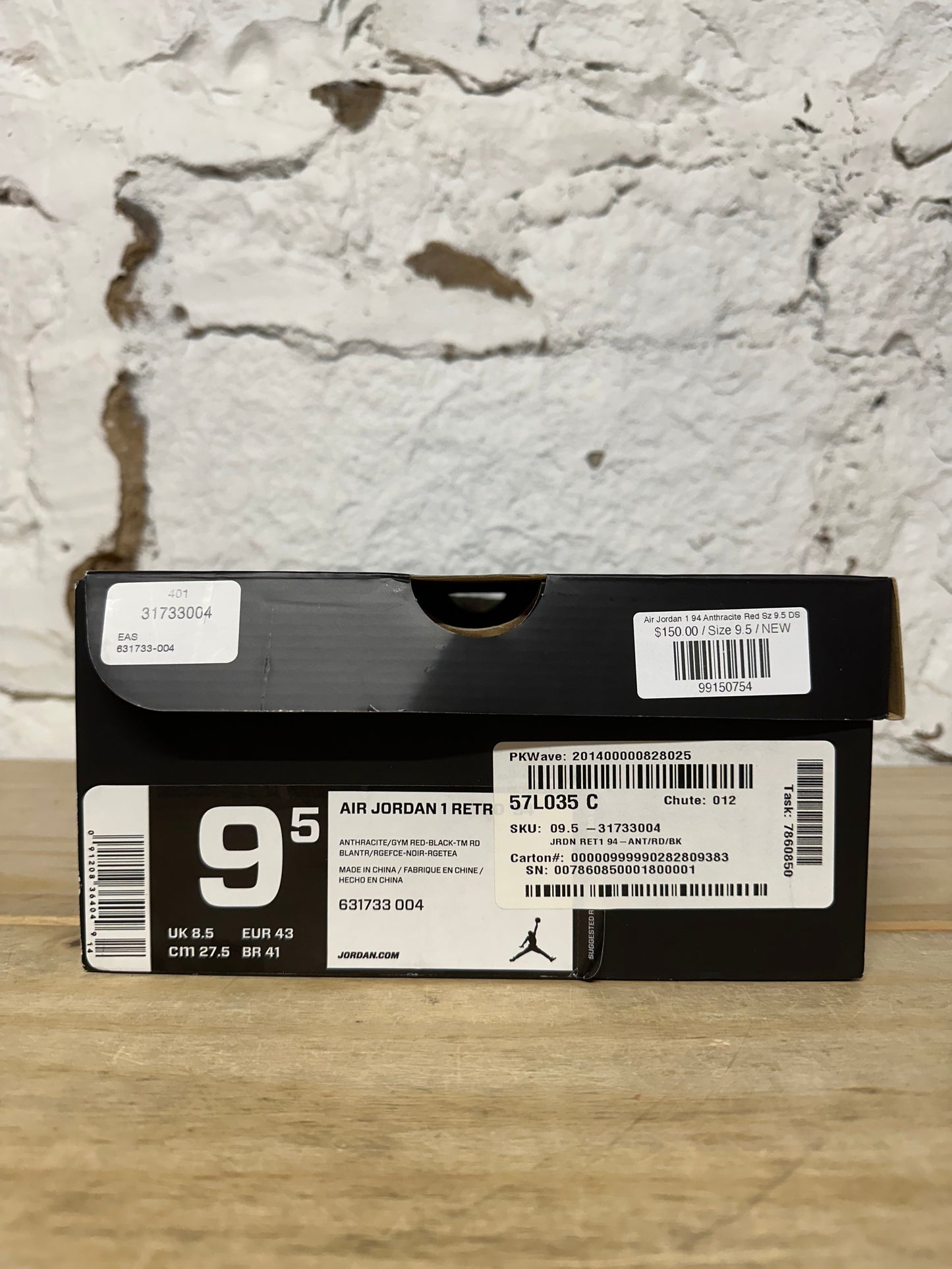 Air Jordan 1 94 Anthracite Red Sz 9.5 DS