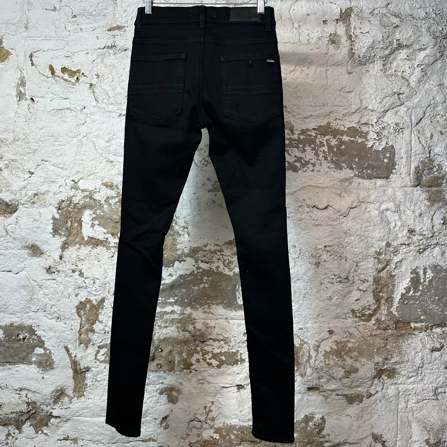 Amiri Black Suede Spell Black Denim Jeans Sz 28