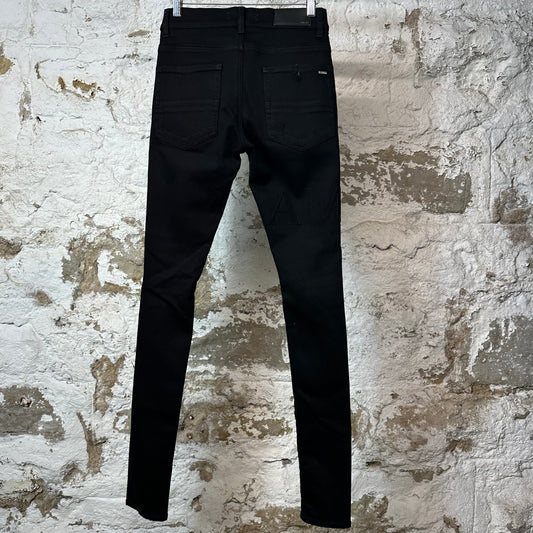 Amiri Black Suede Spell Black Denim Jeans Sz 28