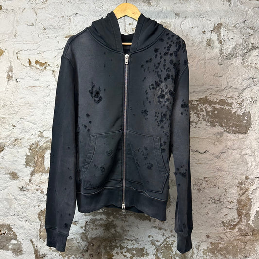 Amiri Gray AM Distressed Zip Up Hoodie Black Sz S