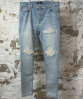 Amiri MX1 Cream Suede Light Wash Blue Denim Jeans Sz 38