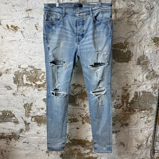 Amiri Distressed Plain Blue Denim Jeans Sz 38