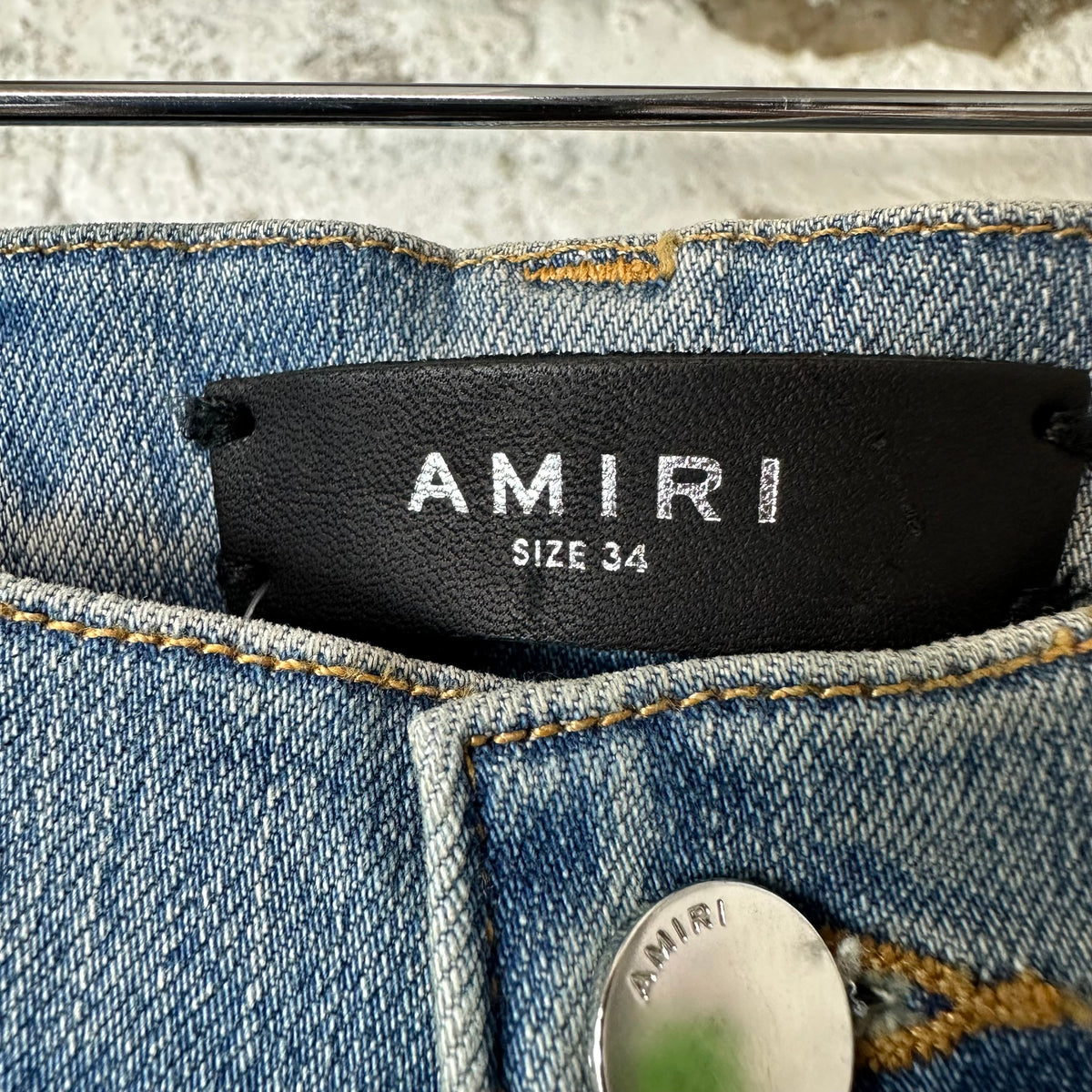 Amiri Knee Hole Plain Blue Denim Jeans Sz 34