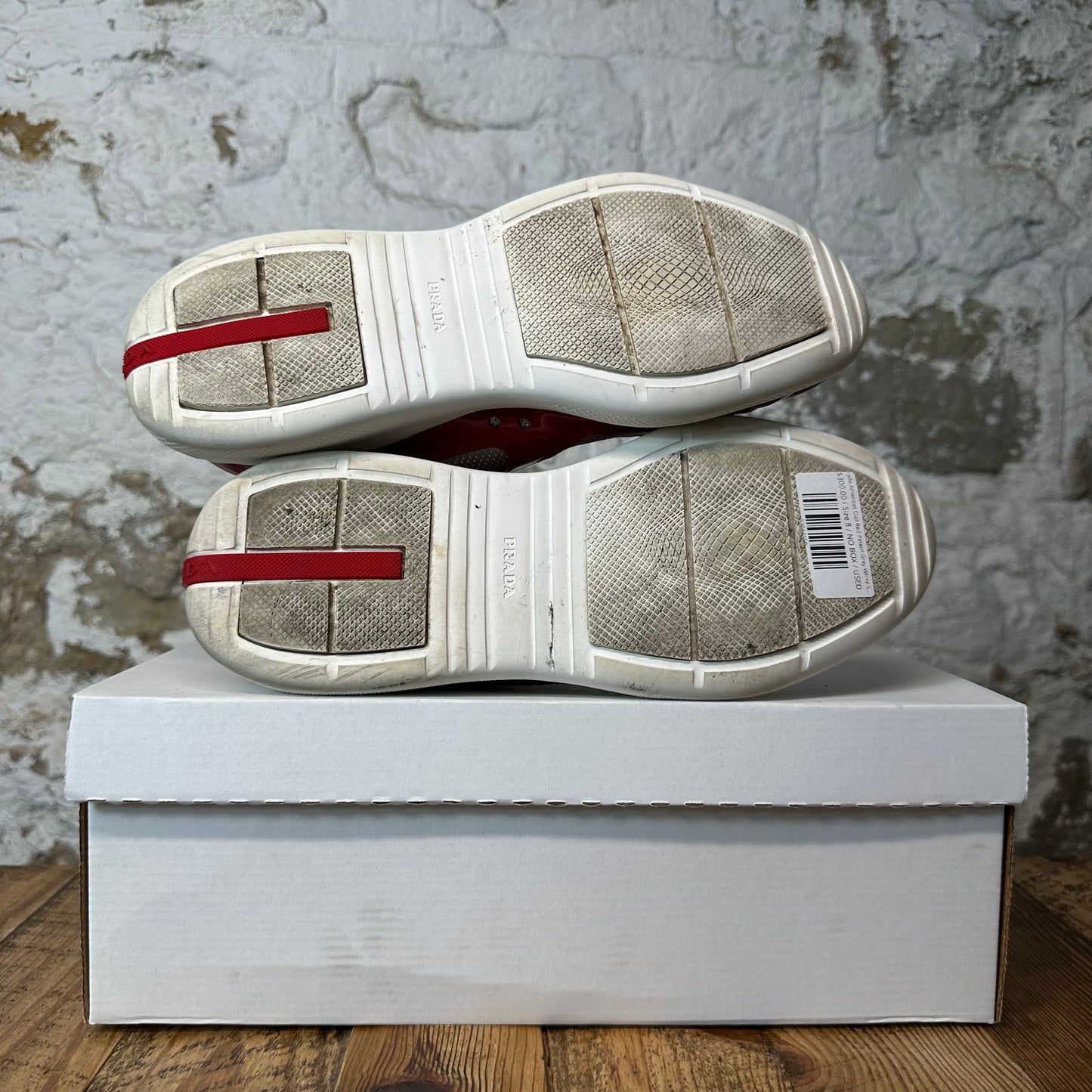 Prada Americas Cup Red Patent Grey White Sneaker Sz 8