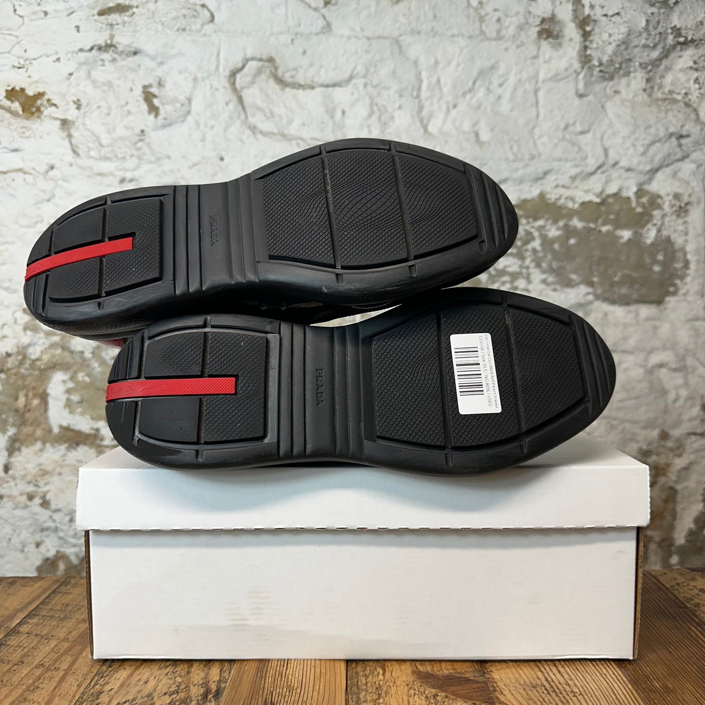 Prada Americas Cup Black Red Patent Sneaker Sz 10.5