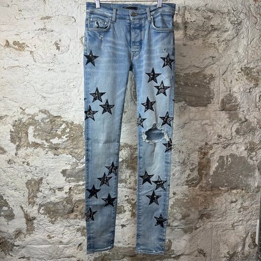 Amiri Black Paisley Star Blue Denim Jeans Sz 28