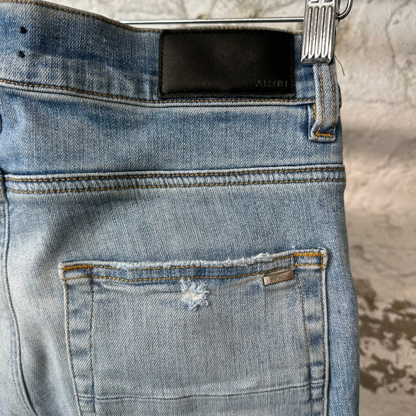 Amiri MX1 Pink Suede Blue Denim Jeans Sz 30
