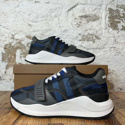 Burberry Ramsey Dark Blue Plaid White Black Sneaker Sz 10.5 (43.5)