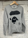 Bape Ape Face Grey Crewneck Sz S DS