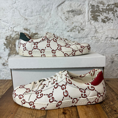 Gucci Ace All Over Red Monogram White Sneaker Sz 10 No Box