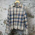 Vale Blue Tan Plaid Rhinestone Button Up Flannel Sz XL