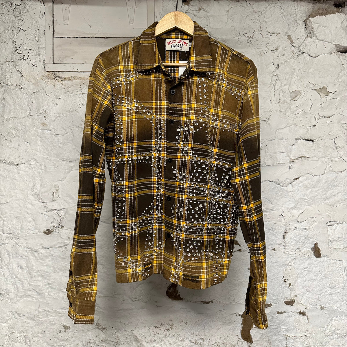 Vale Chocolate Checkered Rhinestone Flannel Sz M