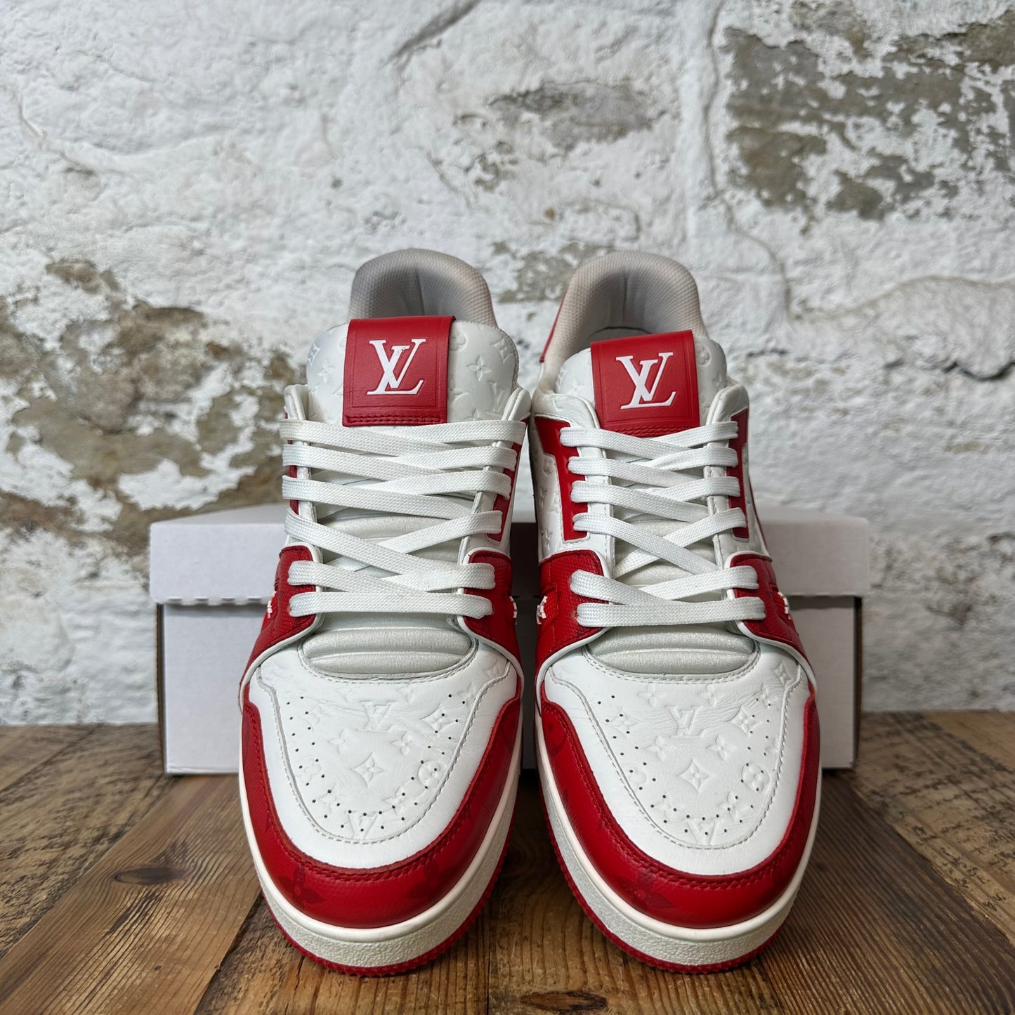Louis Vuitton Red White Monogram Trainer Sneaker Sz 10 (8.5LV) No Box