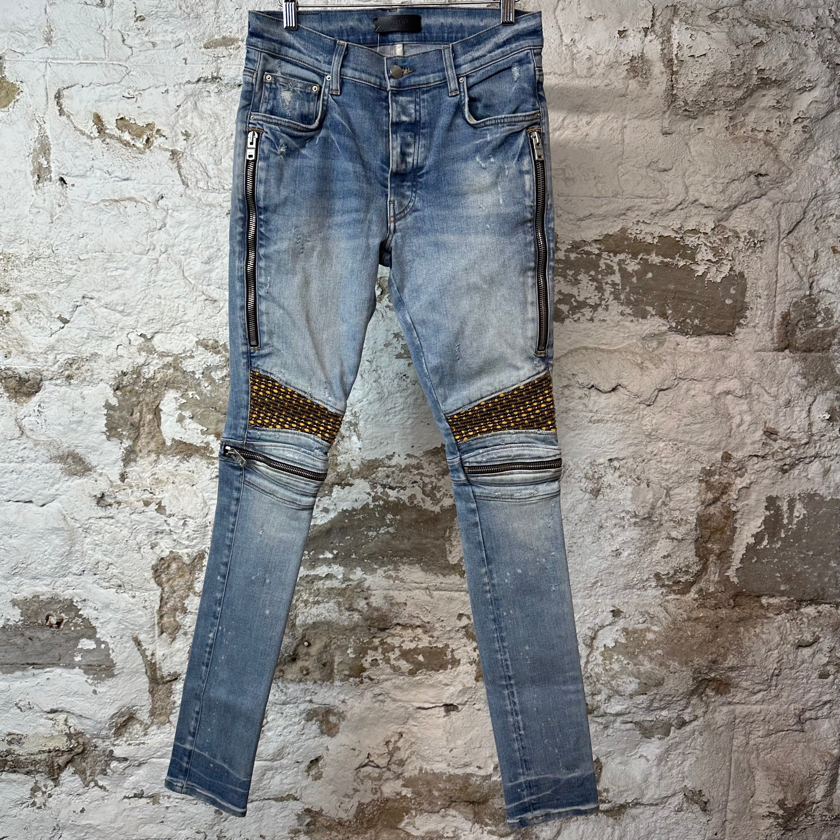 Amiri MX2 Yellow Brown Patch Blue Denim Jeans Sz 30