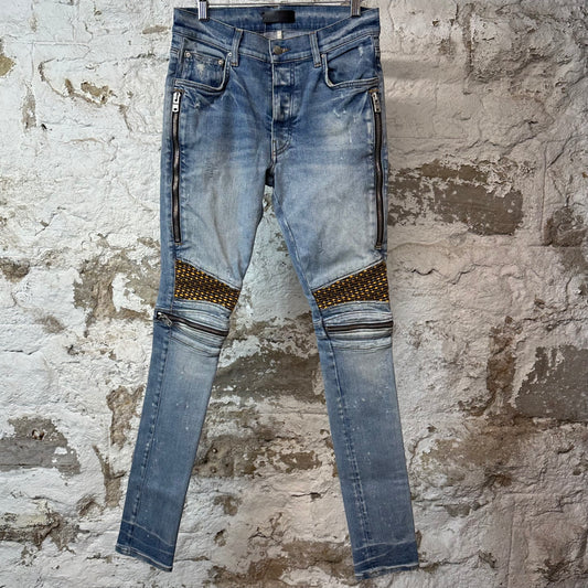 Amiri MX2 Yellow Brown Patch Blue Denim Jeans Sz 30