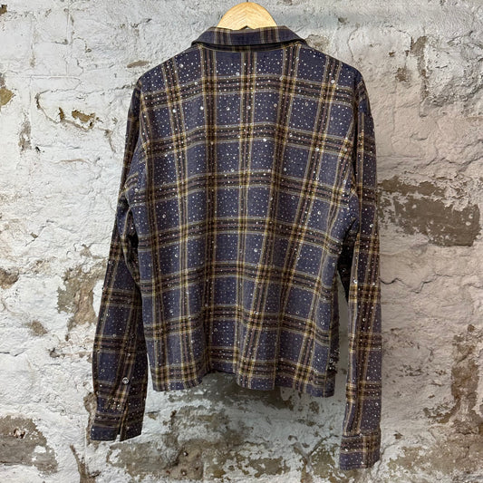 Vale Purple Plaid Rhinestone Button Up Flannel Sz M