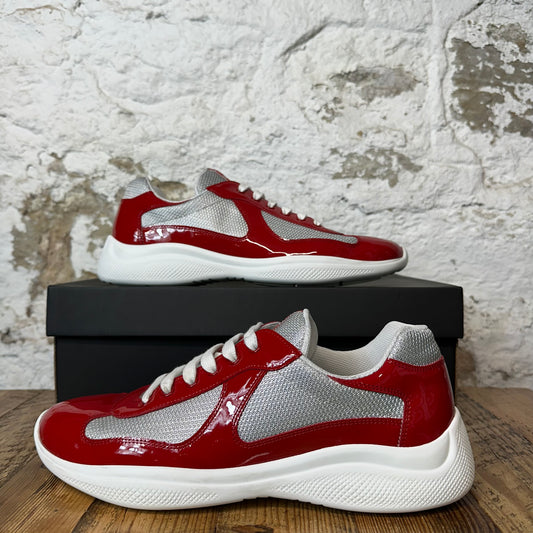 Prada Americas Cup Red Patent Gray White Sneaker Sz 10.5