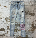 Amiri MX1 Tie Dye Patches Blue Denim Jeans Sz 29