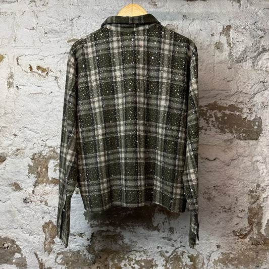 Vale Dark Green Plaid Rhinestone Flannel Sz M DS